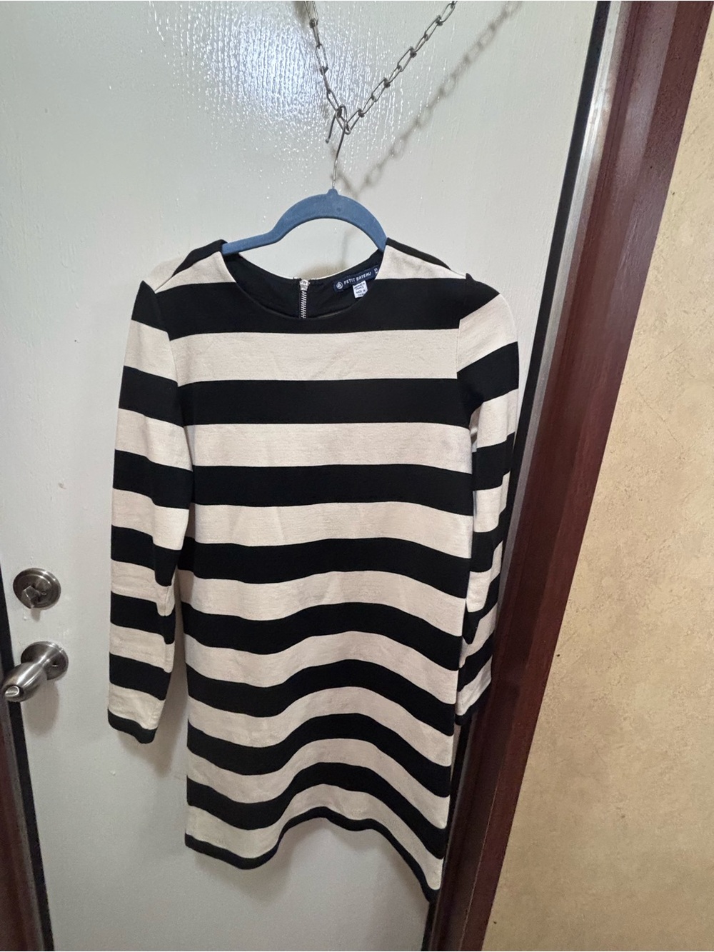 Petit Bateau Black and Cream Striped Crew Neck Sweater